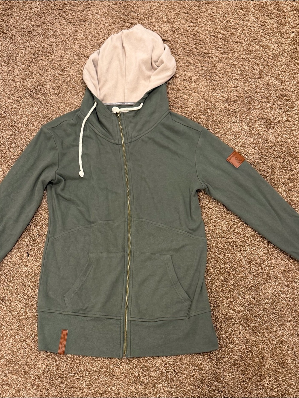 Avenue Olive Green Hoodie with Beige Trim